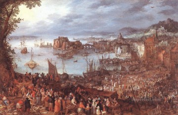 Jan Brueghel el Viejo Painting - Gran Mercado de Pescado Flamenco Jan Brueghel el Viejo